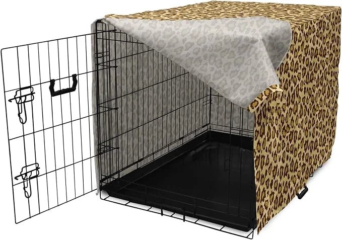 Lunarable Animal Print Dog Crate Cover, Digitally Generated Spots Classic Leopard Skin Graphic, Easy to Use Pet Kennel Cov...