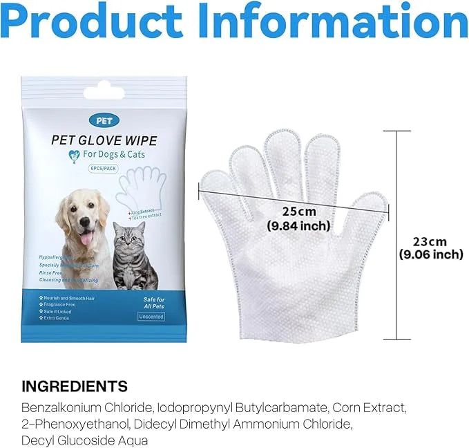 Pet Glove Wipes for Dogs Cats, Cleaning & Deodorizing Grooming Gloves, Dog Wipes for Body Daily Care, Cat Grooming Wipes C...