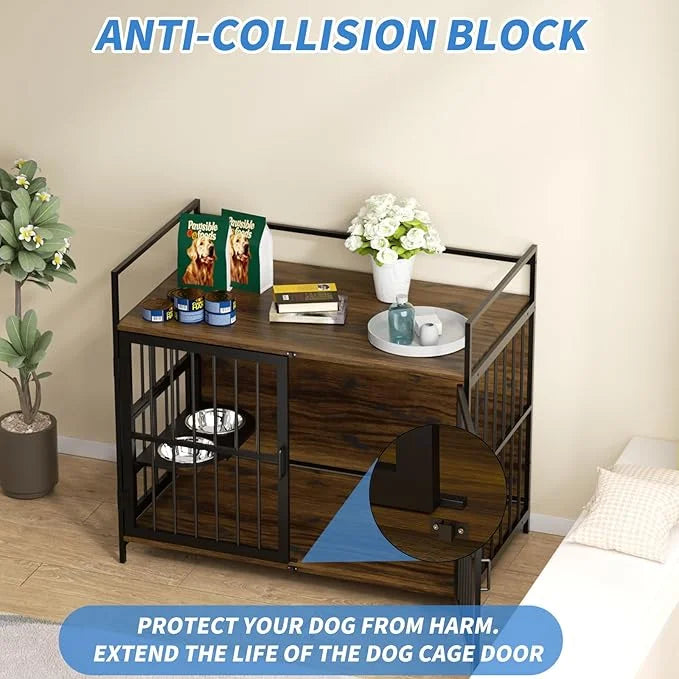 LOVMOR Dog Cage Furniture with Rotating Feeder Bowls, Dog Kennel Indoor with Cushion, Dog Crates for Small and Medium Dogs...