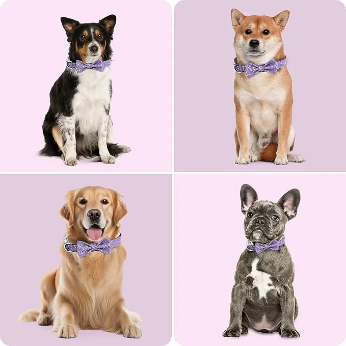 Dog Collar with Bow for Small Medium Large Dogs, Cute Bling Dog Bow Tie Collar with Metal Buckle, Soft & Durable for Large...