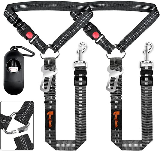 Removable Dog Seat Belt Harness for Car, 3 in 1 Pet Dog Car Seatbelt Leash, Retractable Restraint Secures to Vehicle Headr...