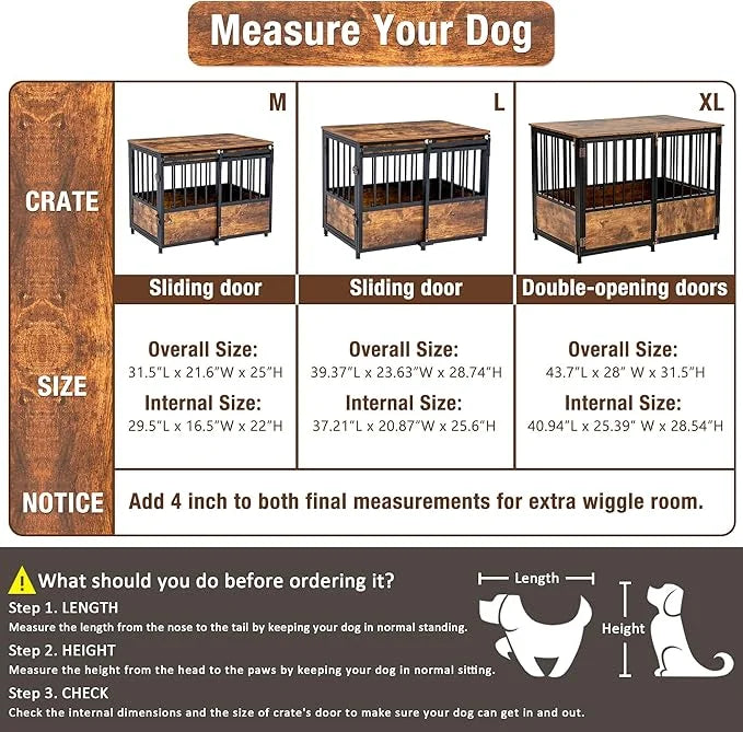 KOOPRO 32 Inch Dog Crate Furniture with Cushion for Large Medium Dogs, Wooden Heavy Duty Dog Kennel with Double Doors, Dec...