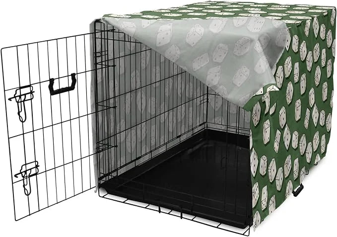Lunarable Casino Dog Crate Cover, Cartoon Style Dices Pattern on Green Background Chance Game Lucky Jackpot, Easy to Use P...