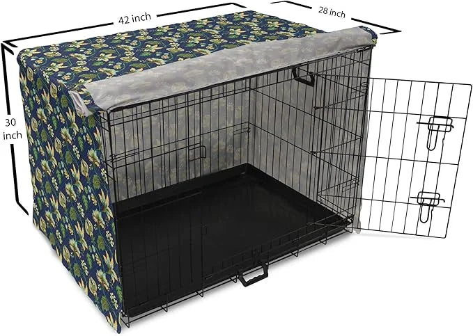 Lunarable Jacobean Dog Crate Cover, Triangles with Floral Pattern Stalks Leaves Flowers Whimsical Nature, Easy to Use Pet ...