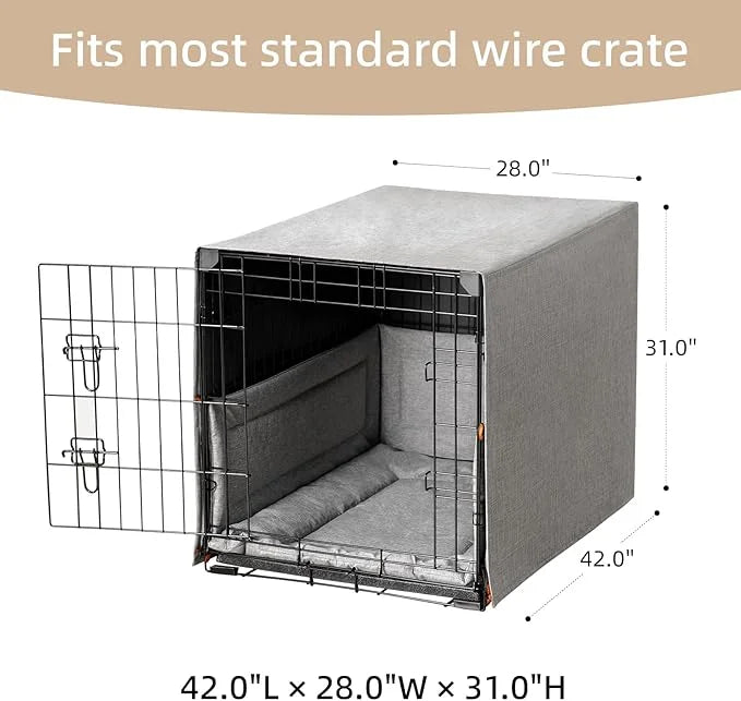 3-Piece Waterproof Dog Crate Cover Set with Kennel Cover, Bed Mat & Bumper Pad - Washable Pet Crate Accessories Fit for 42...