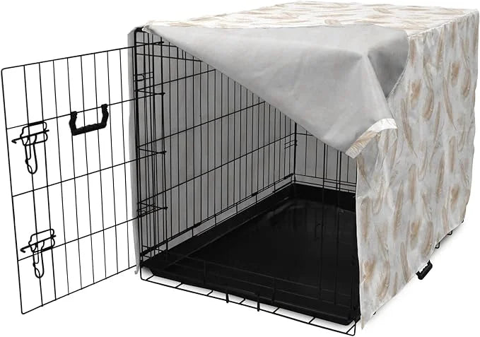 Lunarable Cream Dog Crate Cover, Fluffy Soft Flying Bird Feathers Hand Drawn Style Tender Nature Plumage Pattern, Easy to ...