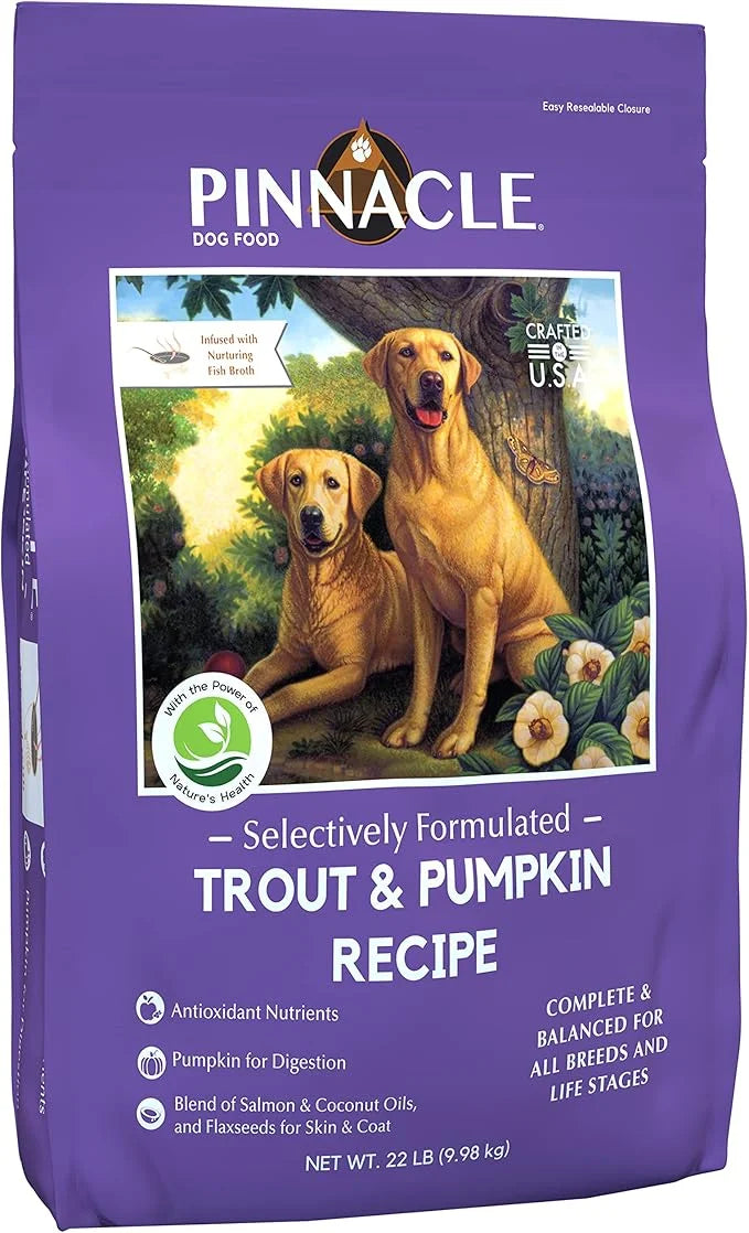 Pinnacle Trout & Pumpkin Dry Dog Food 22 lb, Infused with Broth - Product Image