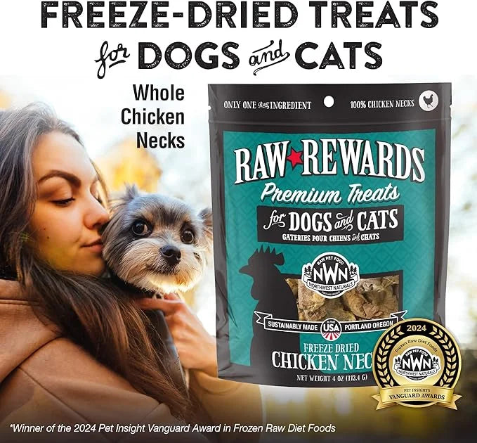 Northwest Naturals Raw Rewards Freeze-Dried Chicken Neck Treats for Dogs and Cats - Whole Neck - Healthy, 1 Ingredient, Hu...