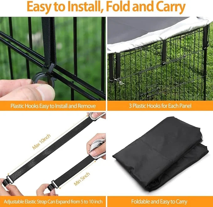PJYuCien Dog Playpen Bottom Pad + Top Cover,Fits 24 Inch 8 Panels Regular Octagon Metal Exercise Pet Pen,Black (Note:Playp...