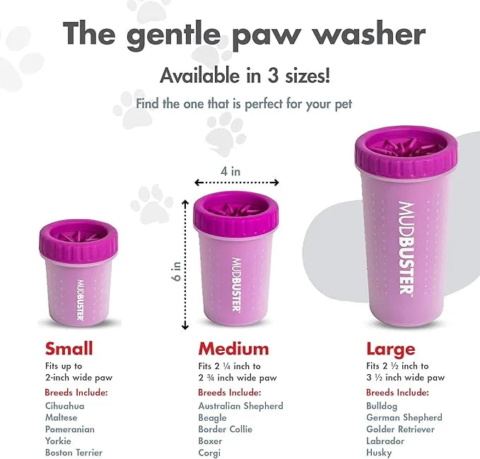 Dexas MudBuster Portable Dog Paw Washer/Paw Cleaner, Medium, Fuchsia - Product Image