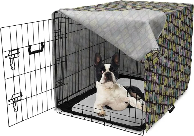 Ambesonne Fashion Dog Crate Cover, Diagonal Vintage Knitted Clothing Outfits Autumn Spring Winter Seasons, Easy to Use Pet...