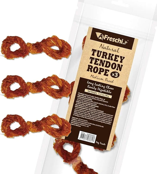 Afreschi Turkey Tendon for Dogs, Medium Rope 3.17 oz, USA-Sourced Turkey, All Natural Human Grade Dog Chew, Hypoallergenic...