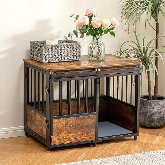 KOOPRO 32 Inch Dog Crate Furniture with Cushion for Large Medium Dogs, Wooden Heavy Duty Dog Kennel with Double Doors, Dec...