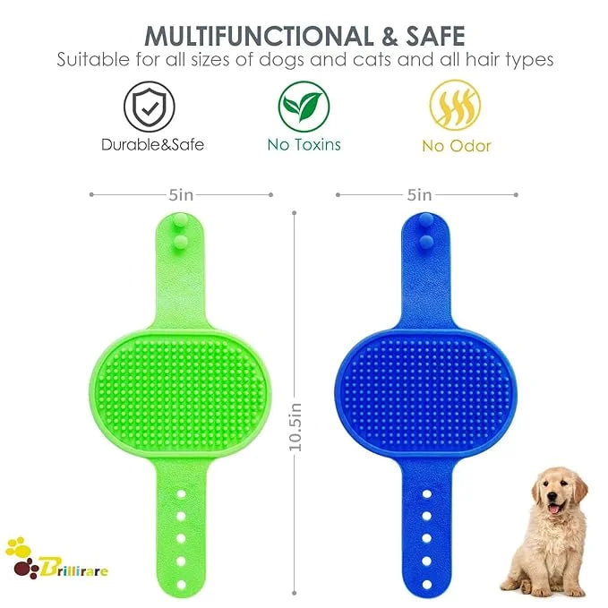 2 Pack Dog Grooming Brush, Premium Soft Silicone Pet Bath Brushes with Adjustable Handle, Shampoo Soothing Comb for Wet Dr...