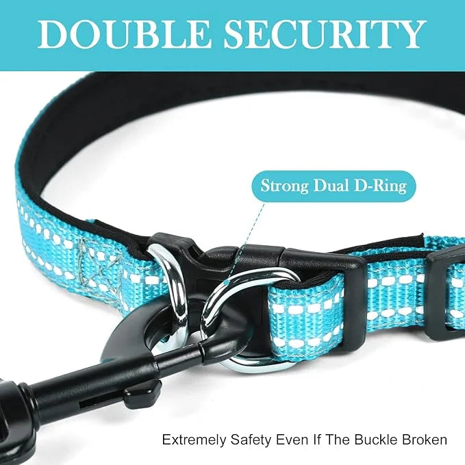 AUAUY Reflective Nylon Dog Collars, Adjustable Classic Pet Collars with Soft Neoprene Padding, Double Security Dual D-Ring...