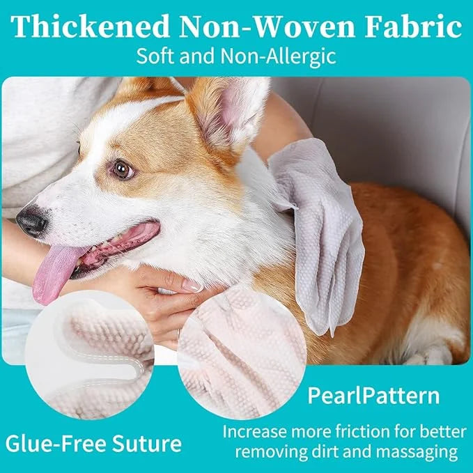 Pet Glove Wipes for Dogs Cats, Extra Thick Hypoallergenic Dog Dry Cleaning Bath Gloves Wipes Deodorizing for Paws/Butt/Tee...