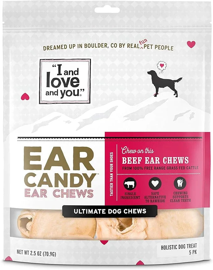 I and love and you Ear Candy Cow Ear Chews - Beef - Rawhide Alternative, Single Ingredient, Free Range Grass Fed Beef, 5ct...