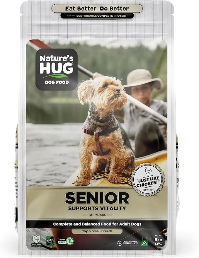 Nature's HUG Dry Dog Food, Senior-Toy & Small Breeds, 5 lb. Bag, Chicken Flavor Plant-Based Protein Vegetarian Kibble, Gra...