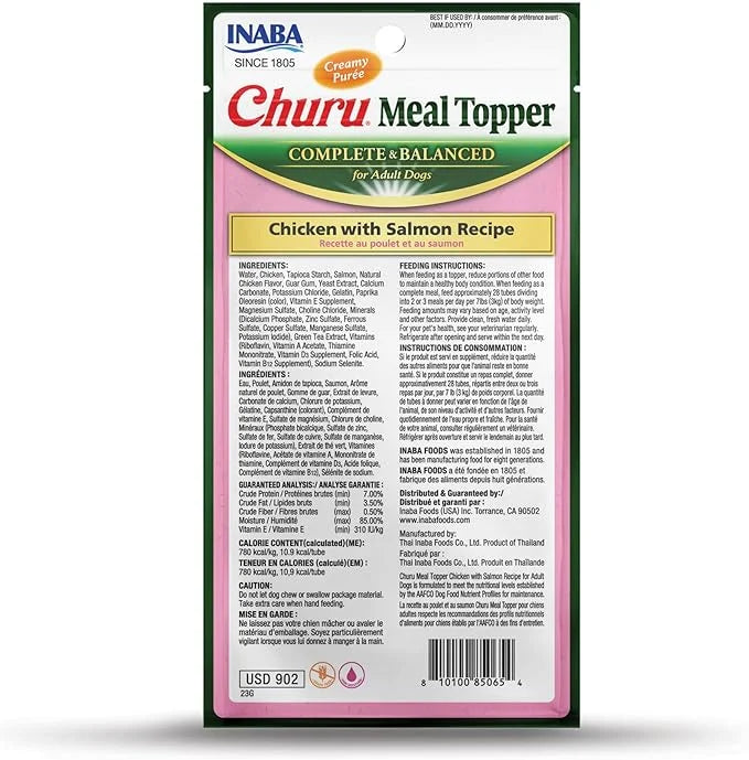 INABA Churu Meal Topper for Dogs, Complete & Balance, Creamy, Lickable Purée Dog Food Topper, 0.5 Ounce Tube, 24 Tubes (4 ...