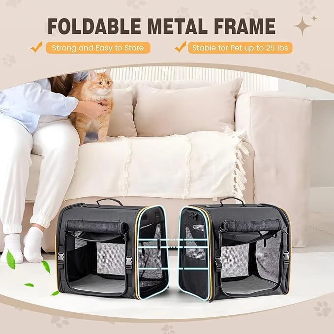 2-in-1 Cat, Dog Carrier for Pets up to 30 Lbs, Double Pet Carrier Car Travel Portable Twin Compartment Pet Kennel Dog Crat...