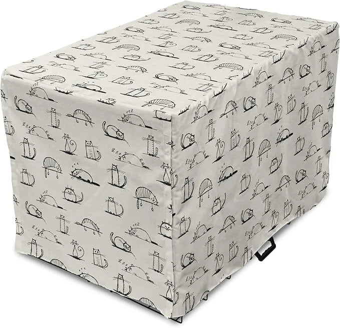 Lunarable Pet Dog Crate Cover, Funny Cat Characters Sketch Art Style Friendly Playful Kitties Lazy Fluffy Animals, Easy to...