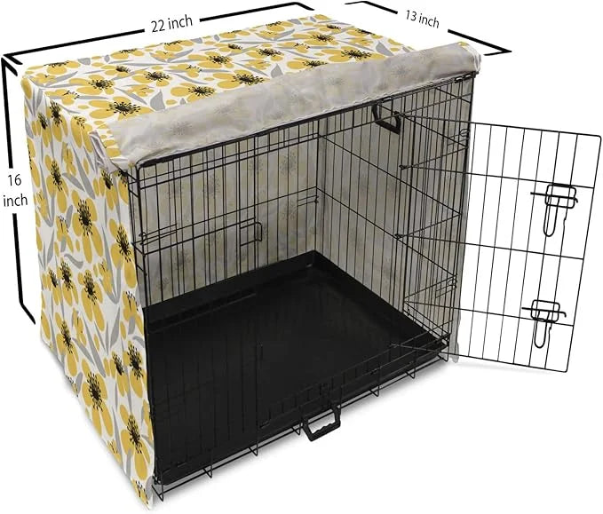 Ambesonne Floral Dog Crate Cover, Minimalistic Graphic Drawing of Yellow Flowers Pattern, Easy to Use Pet Kennel Cover for...