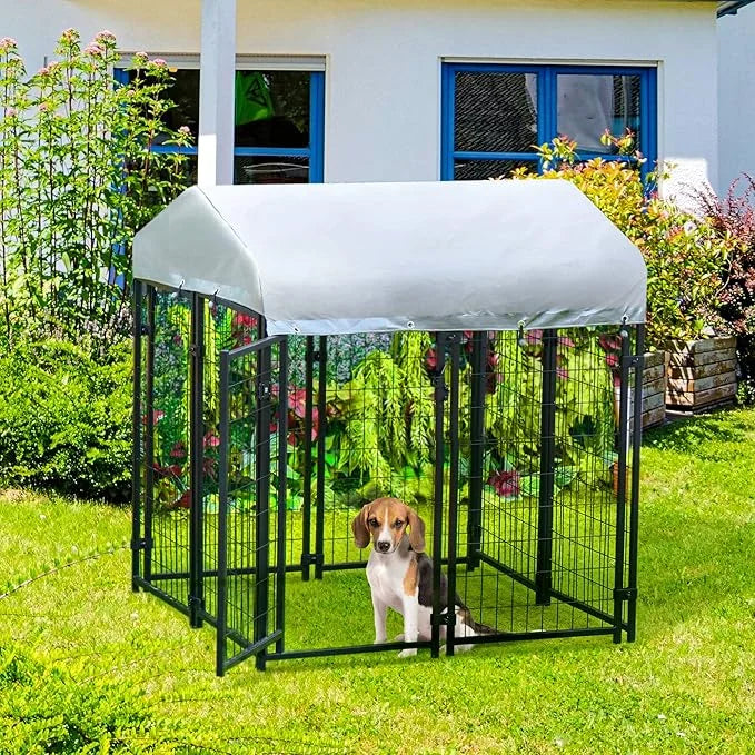 PawHut 4' x 4' x 4.5' Dog Kennel Outside, Dog Playpen Exercise Pen with Lockable Door, Water-Resistant Canopy, for Medium ...