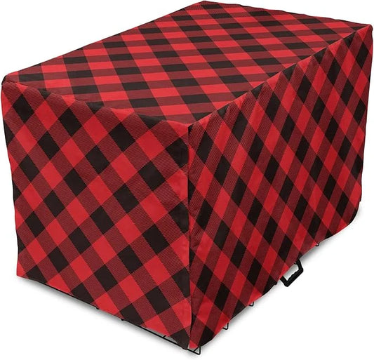 Lunarable Buffalo Plaid Dog Crate Cover, Grid Style Illustration with Horizontal Lines Pattern Diamond, Easy to Use Pet Ke...