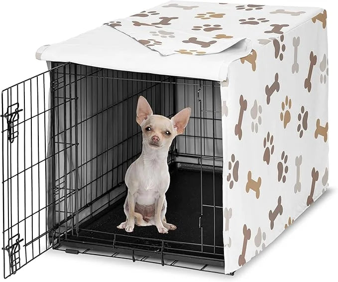 Sweet Jojo Designs 24in. Small Dog Crate Cover (Bones and Paw Prints) Pet Cage, Kennel Covers (Modern, Cartoon, Doggy, Pup...