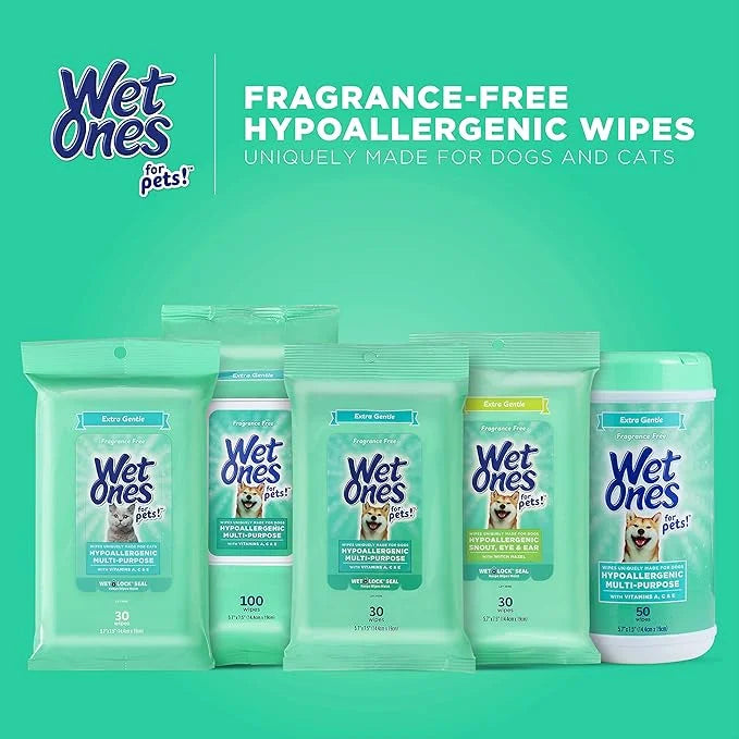 Wet Ones for Pets Hypoallergenic Multi-Purpose Dog Wipes with Vitamins A, C & E, 50 Count - 12 Pack | Fragrance-Free Hypoa...