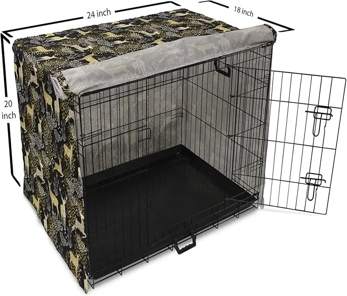 Ambesonne Christmas Dog Crate Cover, Nature Woodland and Deer Silhouettes with Oriental Ornaments Design, Easy to Use Pet ...