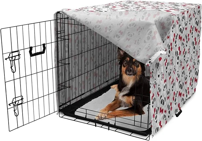 Lunarable Panda Dog Crate Cover, Funny Pattern of Asian Bear Animal in Romantic Bow Tie Cartoon Design, Easy to Use Pet Ke...