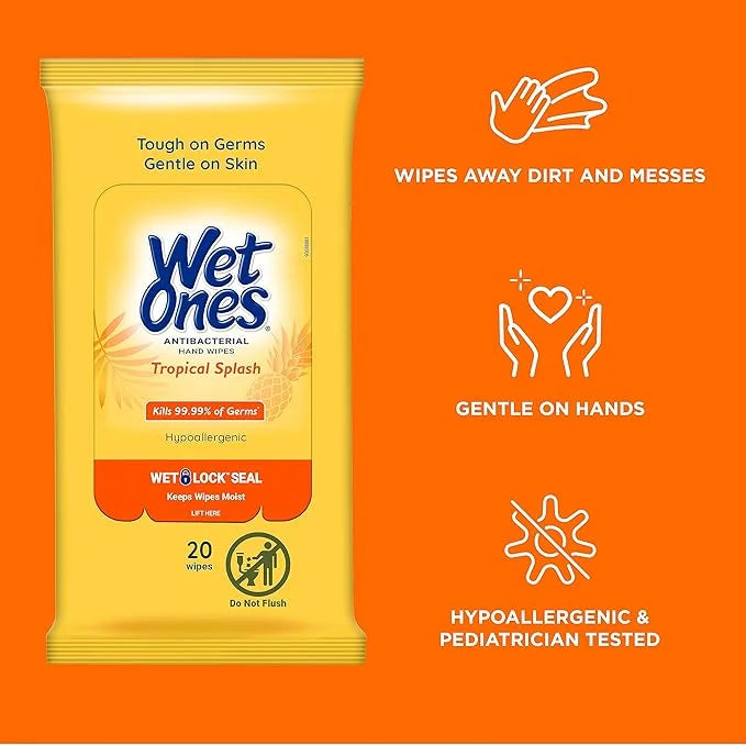 Wet Ones Mixed 13 Piece Bundle of Human & Pet Wet Wipes, Tropical Splash Scent| 10 Packs Antibacterial Wipes, 20 Ct Plus 3...
