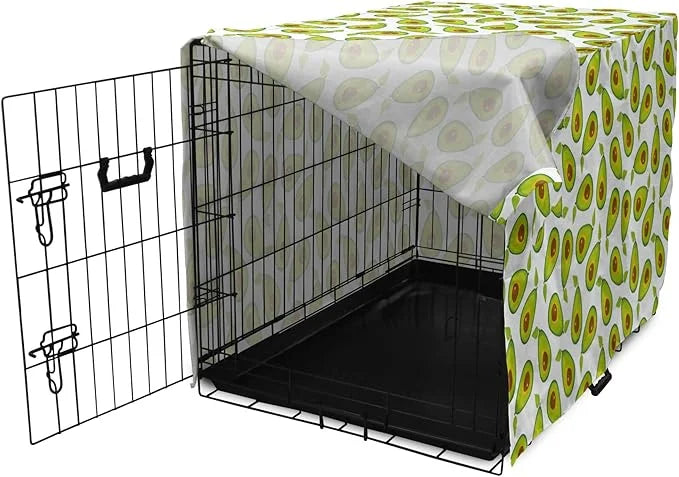 Lunarable Avocado Dog Crate Cover, Pattern of Sliced Healthy Fruits Scattered, Easy to Use Pet Kennel Cover for Medium Lar...