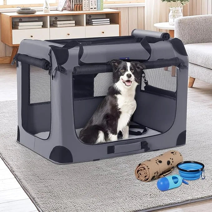 Petprsco Portable Dog Crate - 32"x23"x23" Collapsible Dog Travel Crate for Medium/Large Dogs with Soft Blanket, Foldable B...