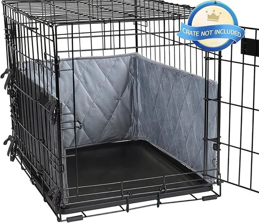 Dog Crate Bumpers for Inside Crate-with Ties，Gray Dog Crate Training Pads, Create a Safe and Comfortable Crate, Dog Tail P...