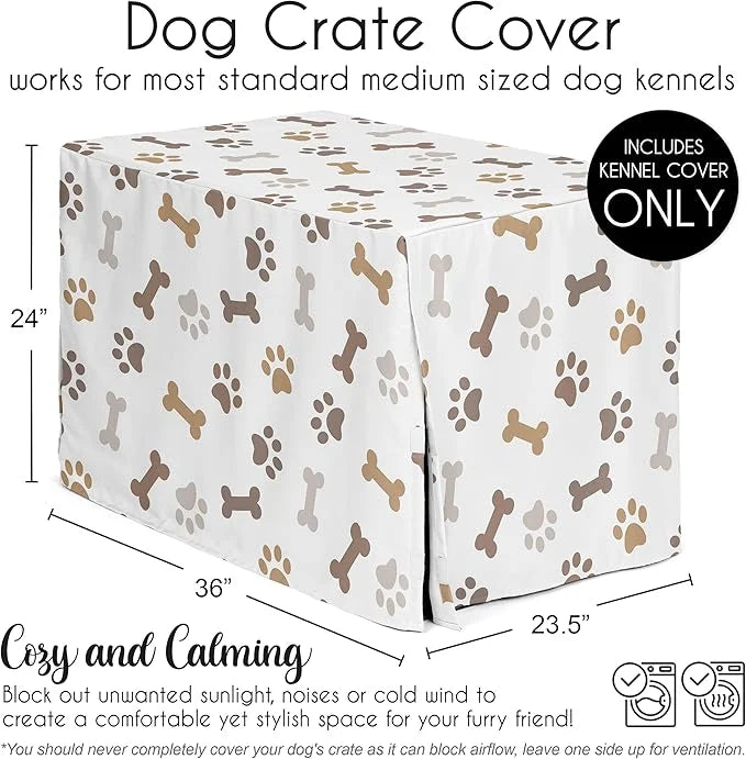Sweet Jojo Designs 36in. Medium Dog Crate Cover (Bones and Paw Prints) Pet Cage, Kennel Covers (Modern, Cartoon, Doggy, Pu...