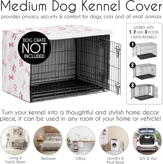 Sweet Jojo Designs 36in. Medium Dog Crate Cover (Bones and Paw Prints) Pet Cage, Kennel Covers (Modern, Cartoon, Doggy, Pu...