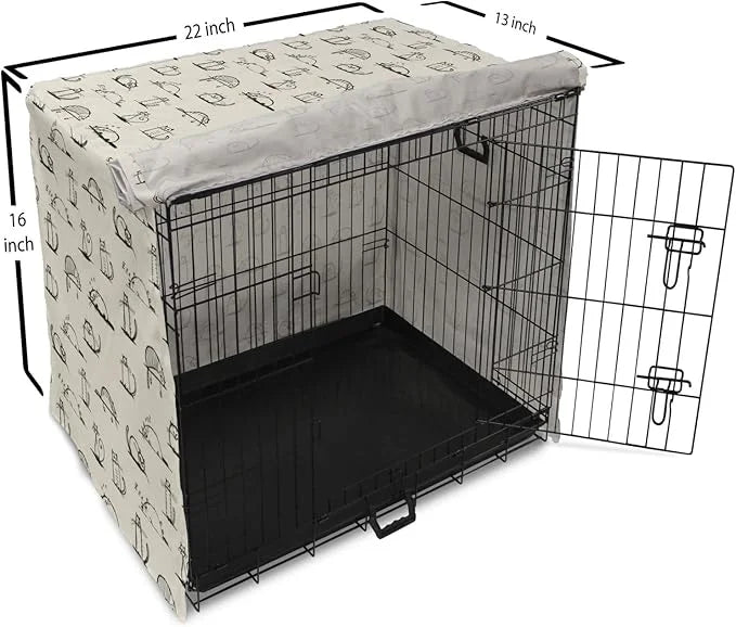 Lunarable Pet Dog Crate Cover, Funny Cat Characters Sketch Art Style Friendly Playful Kitties Lazy Fluffy Animals, Easy to...