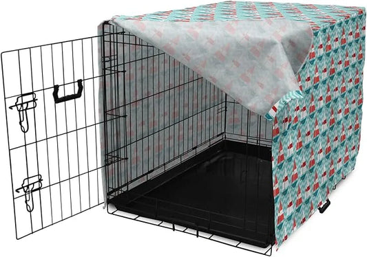 Lunarable Sail Boat Dog Crate Cover, Chevron Zigzag Lines Wavy Ocean Ships Abstract Geometric Summer Season, Easy to Use P...