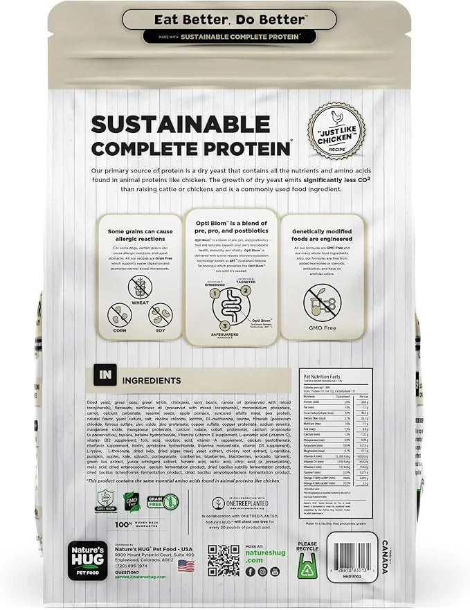Nature's HUG Dry Dog Food, Senior-Toy & Small Breeds, 5 lb. Bag, Chicken Flavor Plant-Based Protein Vegetarian Kibble, Gra...
