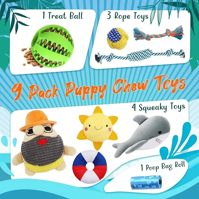 Zeaxuie 9 Pack Luxury Puppy Toys for Teething Small Dogs, Dog Toys with Cute Squeaky Puppy Chew Toys, Treat Ball and More ...
