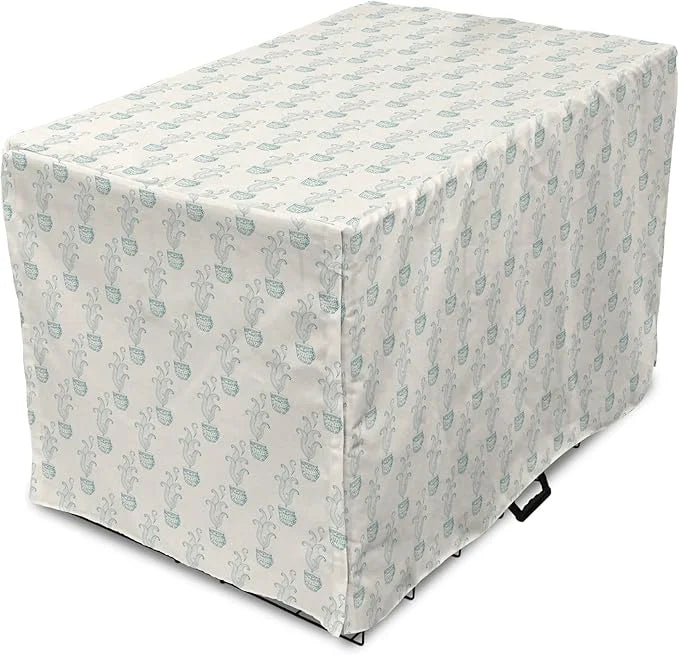 Lunarable Drinks Dog Crate Cover, Soft Pattern of Hand Drawn Hot Tea Cups Sketched Beverages Design, Easy to Use Pet Kenne...
