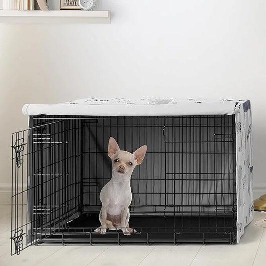 Sweet Jojo Designs 24in. Small Dog Crate Cover (Cartoon Puppy Print) Pet Cage, Kennel Covers (Neutral, Modern, Bulldog, Wi...