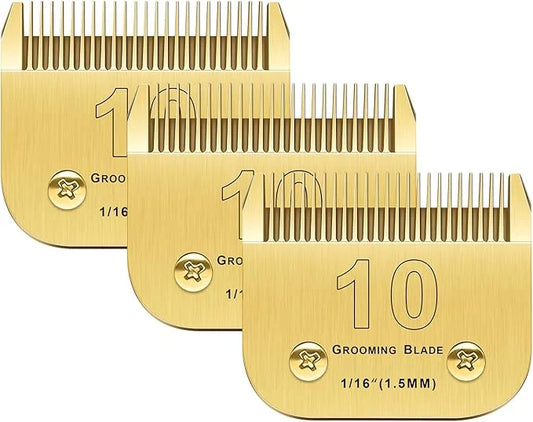 10 Blades Compatible With Andis/Oster A5/Wahl KM-10 Series Dog Clippers - Detachable Replacement Grooming Blades (Gold 10#...