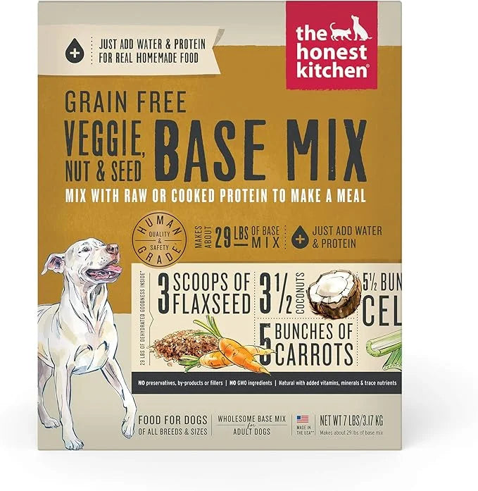 The Honest Kitchen Human Grade Dehydrated Grain Free Veggie, Nut & Seed Base Mix for Dogs - 7 Pound Box (Makes 12 Pounds) ...