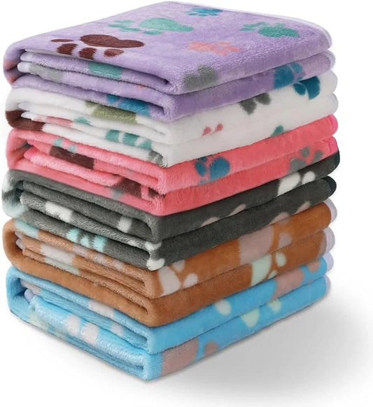 1 Pack 6 Blankets Dog Cat Soft Fluffy Fleece Pet Blanket Warm Cute Print Design Puppy Kitten Blanket Doggy Paw Small(23"x1...