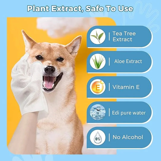 Pet Wipes for Dogs & Cats, Nourish Fur Glove Wipes for Daily Care and Traveling,Extra Thick Cleaning Deodorizing Grooming ...