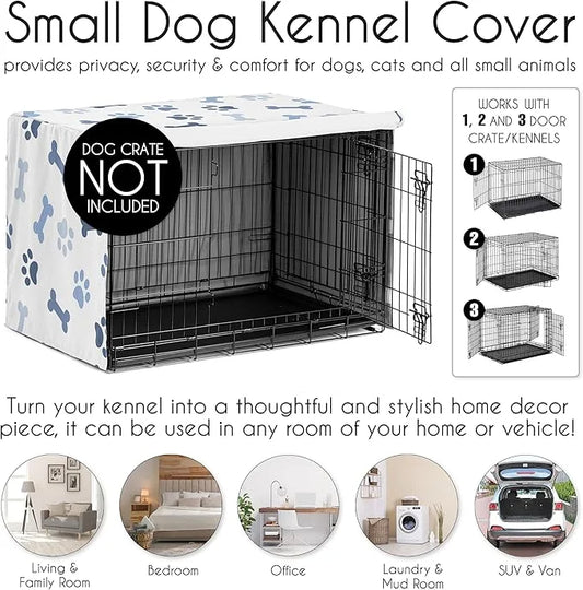 Sweet Jojo Designs 24in. Small Dog Crate Cover (Bones and Paw Prints) for Boys Pet Cage, Kennel Covers (Modern, Cartoon, D...