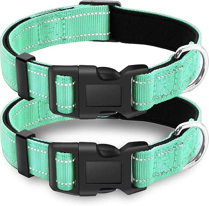 2 Pack Reflective Dog Collar with Safety Locking Buckle, Adjustable Soft Breathable Comfortable Nylon Pet Collar for Small...